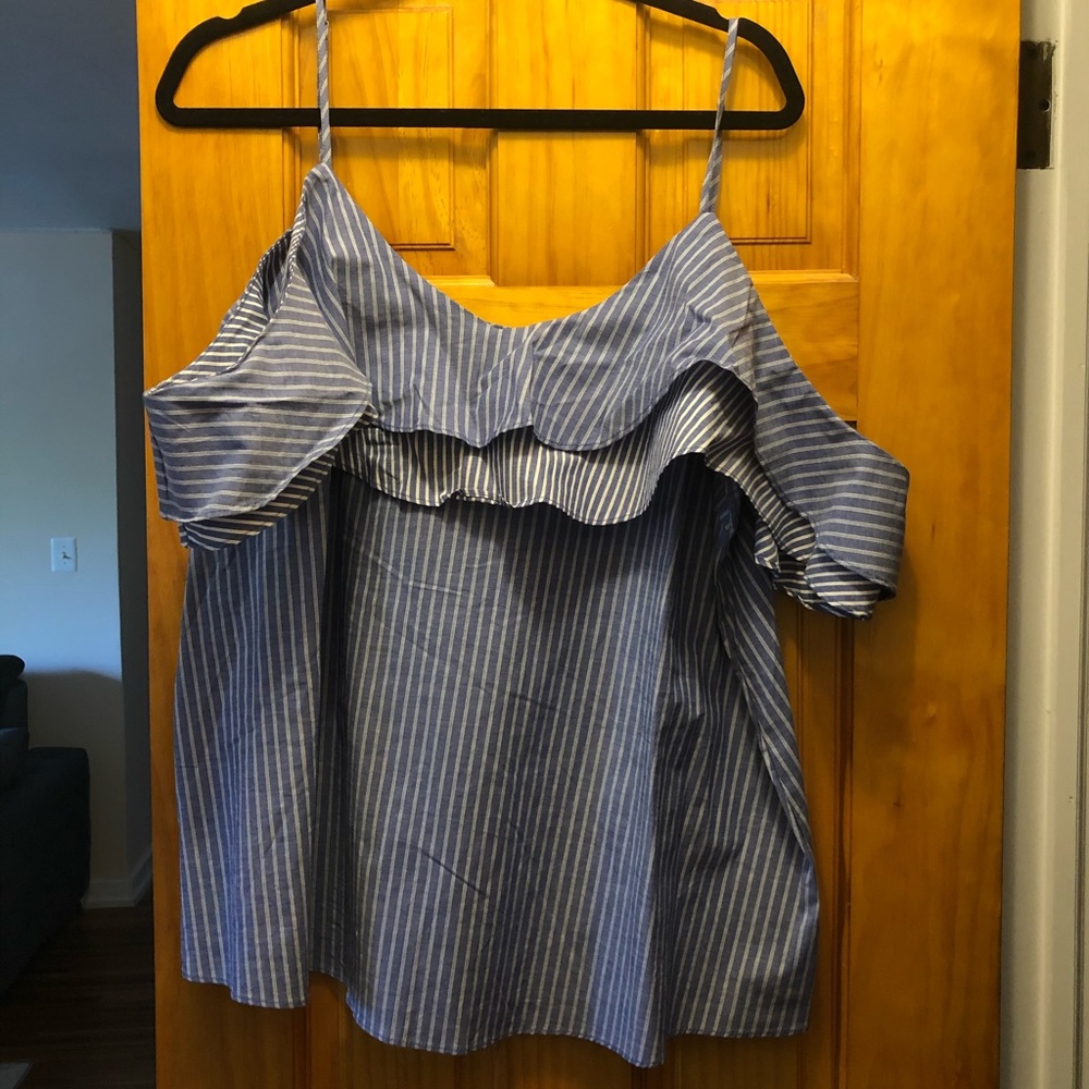Blue and white stripe off shoulder top size xxl